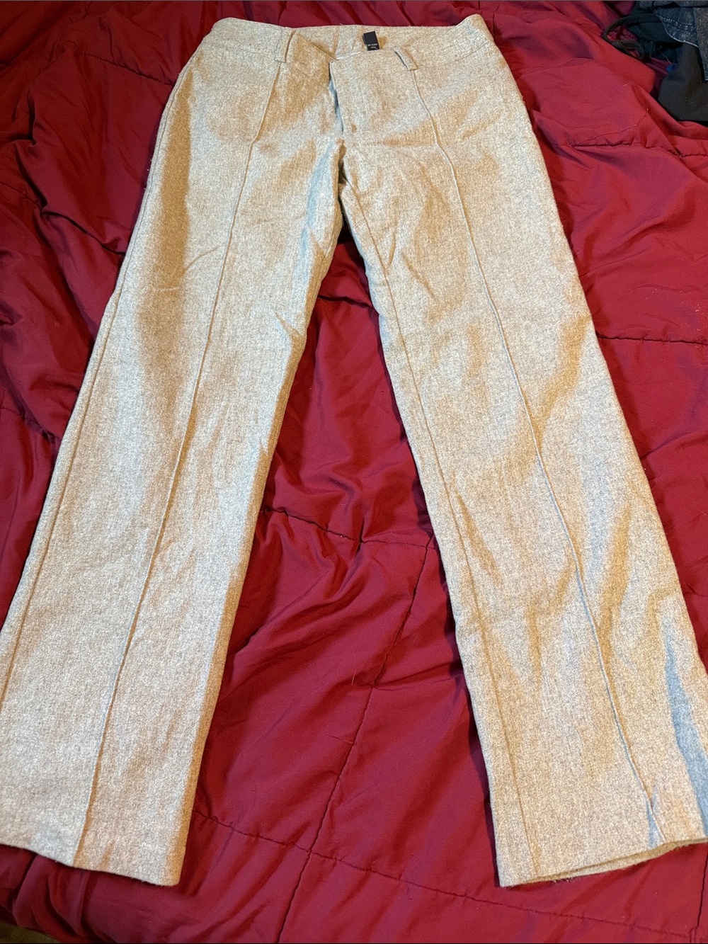 American Eagle Outfitters Light Beige Wide-Leg Trousers WOOL